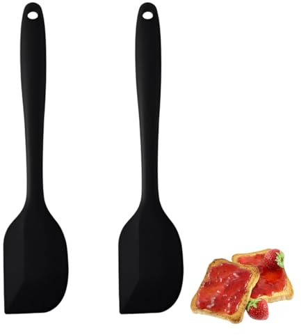 YUVKIN 2 PCS Mini Spatule en Silicone, Résistante à la Chaleur Jusqu'à 315°C, Flexible et Sans Couture, Idéale pour Petits Contenants et Zones Difficiles d'Accès (21 cm) (Noir)
