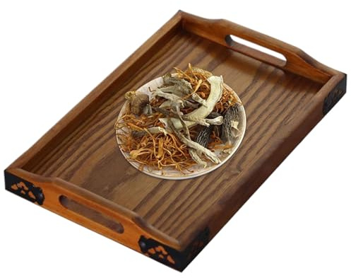 Bandeja para servir de madera - plato con manijas | Bandeja de madera duradera para cocina y hogar | Ideal para el desayuno, el almuerzo, la cena: perfecta para mesa de café, otomana, dormitorio, sala