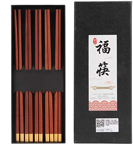 Juego de 5 pares de palillos de madera reutilizables, palillos de estilo chino hechos a mano de 9,8 pulgadas con agarre antideslizante para cocinar, comer en restaurantes (Sándalo rojo f)
