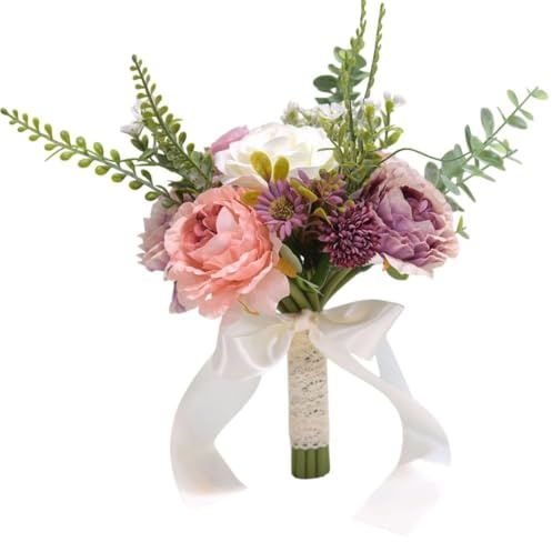 Gettimore Bouquet colorato per foto per damigelle, bouquet di fiori in seta stile coreano, 20 x 21 cm, bianco, rosa, rosso