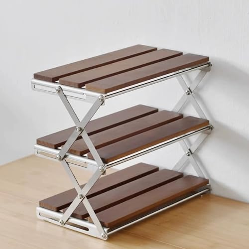 Fällbart förvaringsställ i tre våningar multifunktionell skrivbordsorganisatör med hyllor i rostfritt stål kompakt skiljevägg design för hem och camping (40 cm/16 tum)