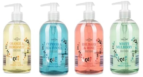 LaCure Liquid Hand Soap Collection, 500ml, Orange & Bergamot, Cypress & Sea Fennel, Rhubarb Rinse, White Mulberry (4 Pack)