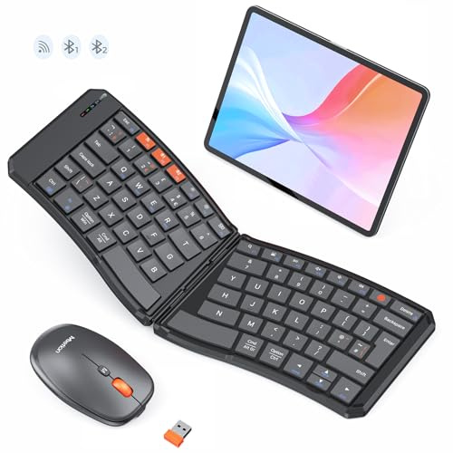 MEETION Ergonomic Foldable Keyboard and Mouse, Bluetooth Wireless | Ultra-thin rechargeable keyboard and mouse set for work and travel, compatible with Windows, Mac, iOS and Android