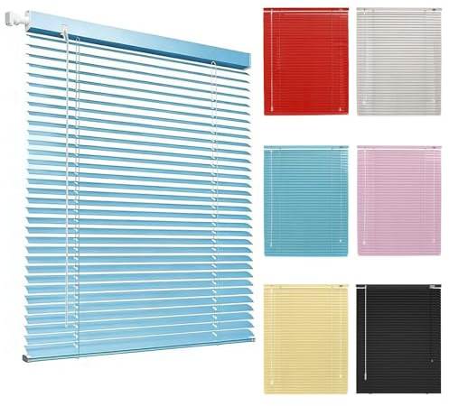 Alu Jalousien Fenster ohne Bohren Verdunkelung Aluminium Jalousien für Fenster Innen, Sichtschutz Hitzeschutz Sonnenschutzrollo Jalousette Horizontale, für Kinderzimmer Bad Küche(Light Blue)