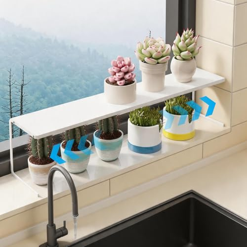 XIAOGE HOME Kitchen Shelf Organiser for Cupboard, Windowsill, Narrow Spaces | Expandable Length, Adjustable Height, Stackable Design, Narrow Design, Carbon Steel, Simple assembly