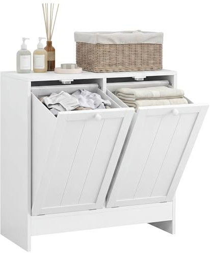 kleankin Meuble Salle de Bain avec Panier à Linge 66 x 33 x 68 cm Blanc