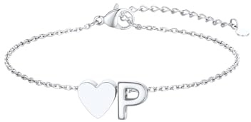 GoldChic Pulsera para mujer, modelo impermeable con dije de corazón y letra P, elaborada en acero inoxidable resistente. Cadena de mano ajustable de 16cm + 5cm de extensión