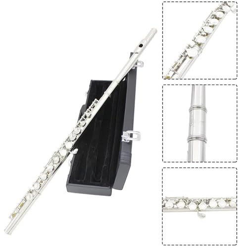 Professionelle Leistung Flöte Flöte 16 Geschlossene Offene Löcher C-Taste Flöte Holzblasinstrument Konzertflöte Professionelle Flöte Mit E-Taste Anfänger-Set(Silver)
