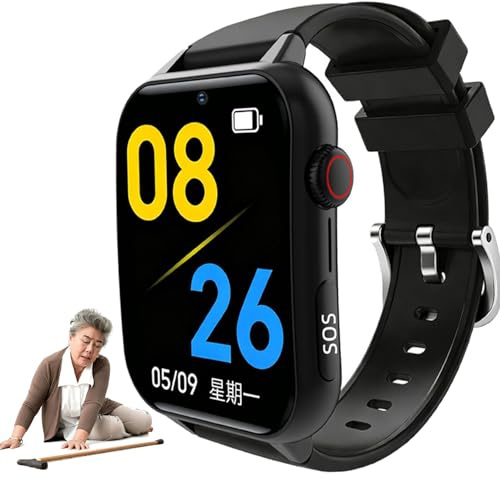 BoluDukNN Elderly Smart Watch,4g Fall Detection Smart Watch with Sos Emergency Button & Gps Tracker,Two-Way Call Safety Wristband,Fall Alarm Watch for Elderly Black