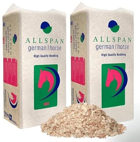 Allspan German Horse Mix Pferdeeinstreu aus Holzspänen 2 x 19 kg | Weichholzspäne aus Frischholzspänen und Hobelspänen, staubarm, saugfähig, geruchsbindend für trockene Pferdeboxen