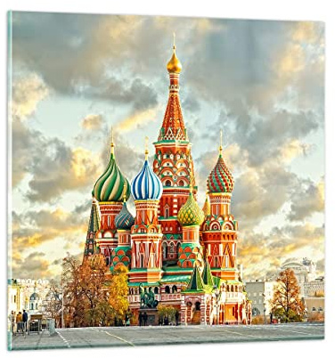 Bilder auf Glas 40x40cm Glasbild Russland moskau kathedrale rotes quadrat Klein Wanddeko Bild im Glas Schlafzimmer Küche Deko Wandbilder Dekoration Wohnzimmer Modern Wand Kunstdruck Art GAC40x40-2821
