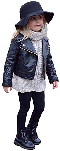 Toddler Boys Girls Motorcycle Faux Leather Jackets Coat Winter Outwear for 1-5Y (Black, 3T)