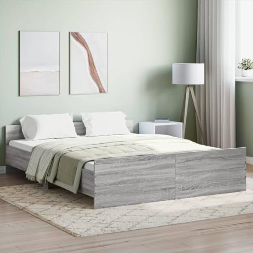 THOYTOUI Bettgestell, Bettrahmen Bett Seniorenbett Betten Geeignet für Schlafzimmer Wohnung Mehrbettzimmer Gästezimmer mit Kopf- und Fußteil Grau Sonoma 140x200 cm