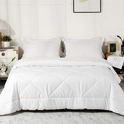 Leisurely Collection 2026 Premium Upgraded Non-Vacuum Bed Quilt All Seasons 100% Cotton Filled Comforter - Reversible Lightweight Soft Breathable Fluffy (Pure White, King)