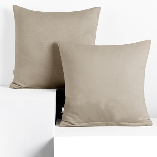 DecoKing 2 Kissenbezüge 50x50 cm Jersey 100% gekämmte Baumwolle Reißverschluss Cappuccino Amber