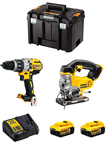 Kit DWK213 (Schlagbohrschrauber DCD996 + Pendelhub-Stichsäge DCS331 + 2 Batterien 5,0 Ah + Ladegerät + TSTAK VI)