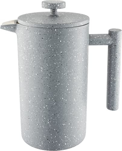 Café Olé CFD Granite Cafetière, corps à double paroi en acier inoxydable 18/10 et filtre à mailles, finition effet granit gris, 1000 ml (8 tasses à espresso ou 4 tasses)