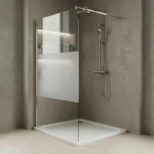 Durovin Bathrooms 1300mm Walkin Shower Screen 2000 mm high - 8mm Safety Frosted Strip Glass -Wet Room Shower Enclosure