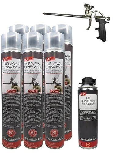 SDV Chemie PUR WDVS Klebeschaum B1 SET 6x 800ml + 1x PU Reiniger 500ml + 1x PU-Schaum-Dosierpistole