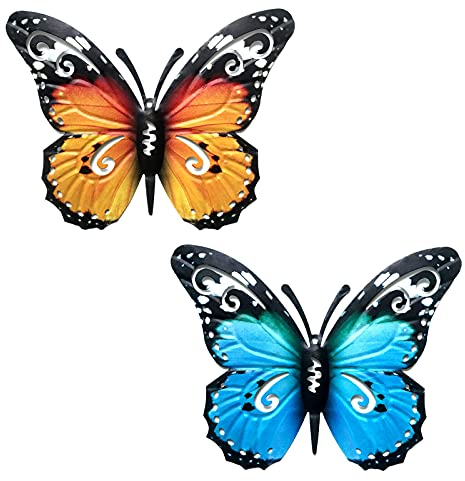 YOUDALIS 2 Pezzi Farfalla di Metallo Arte della Parete,Sculture da Parete a Forma di Farfalla 3D,Decorazione Farfalla da Appendere Per Casa Giardino Interni Esterni