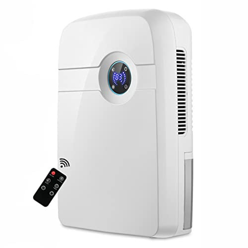 Portable Déshumidificateur Electrique 2500 ml, Blanc Deshumidificateurs d'air avec Télécommande Absorbeur d'Humidité Silencieux Sûr Écran LED et Arrêt Automatique, Maison Chambre Voiture Dehumidifier