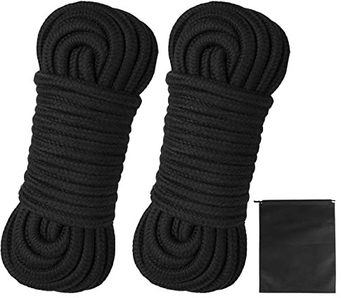 2 Pack 10m/32 Feet Soft Cotton Rope, Black 8mm Long Thick Craft Cotton Cord All Purpose Bondage Rope Durable Twisted Cord with Storage Bag