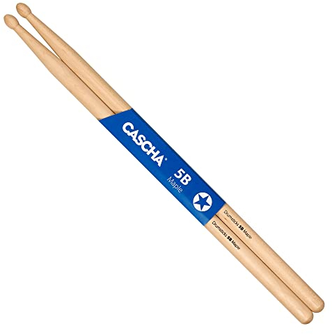 CASCHA Maple 5B Drumsticks - ideal für sanften Rock - Allrounder Schlagzeug-Sticks für Fortgeschrittene - 1 Paar Wooden-Sticks - Schlagzeug-Zubehör aus Ahornholz - ovale Kopf-Form, Natur, HH 2360