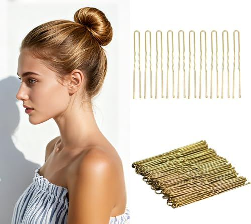 100 Stück U-förmige Haarnadeln Metal Haarklammern Hair Accessories für Damen mit Einer Aufbewahrungsbox (2.4 Zoll, Golden)
