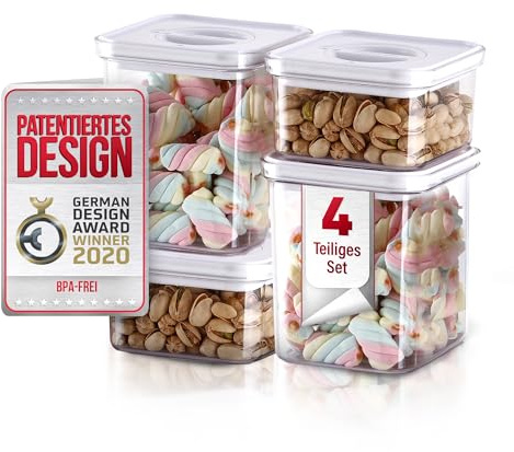 Neoflam® Vorratsdosen mit Deckel Luftdicht, Vorratsorganizer 4er Set BPA-frei, Vorratsbehälter mit Einhanddrehverschluss, Frischhaltedosen für Lebensmittelaufbewahrung, Deckel weiß, 2x0.55L, 2x1.35L