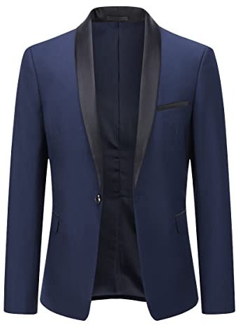 YOUTHUP kavaj herr slim fit halsduk krage kavaj 1 knapp tuxedo jacka för bröllop fritid, blå, XS