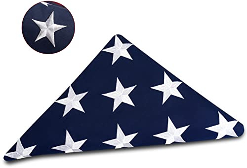 DANF Gefaltete amerikanische Flagge, 1,5 x 2,9 m, Beerdigungsflagge, 100% robuste Baumwolle für Veteranen, bestickte Sterne, genähte Streifen, Messingösen, US-USA-Militärflaggen für Vitrine