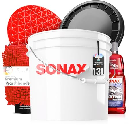 Auto Wascheimer Set 3,5GAL: Schmutzsieb & Deckel für die Auto Handwäsche + Sonax Rich Foam Shampoo + chemicalworkz Waschhandschuh - Autowäsche, waschen, reinigen, pflegen | 6-teilig
