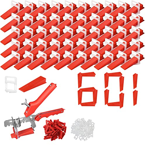 Tile Leveling System (A：601pcs*1.5mm) 500pcs Spacers Plus,100 Tile Wedges, with Push-fit Pliers for Wall and Floor Tiles Used to Level Tiles for Patio Grout