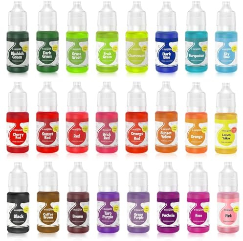 Livsmedelsfärgset med 24 färger: E-Kongton livsmedelsfärg, livsmedelsklassad, intensiv livsmedelsfärg utan smak, för bakning, dekorering, slime, fondant, glasyr, matlagning och DIY-pyssel. 35 fl. oz