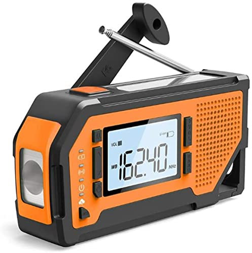 CAFFIA Emergency Weather Radio,Portable Solar Hand Crank AM/FM/NOAA Radio with LCD Screen SOS Alarm Corkscrew, for Outdoor Emergency