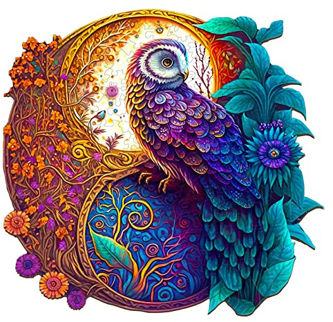 Blumuze Holzpuzzle Erwachsene, Yin Yang Eule Holzpuzzle Einzigartige Tierform Puzzleteile, Holz-Puzzle, Puzzle aus Tierteilen, Puzzle Holz Erwachsene mit Geschenkbox aus Holz 700 Stück(XL-20 * 20in)