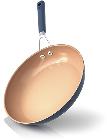 Ninja Extended Life Ceramic 10.25 Fry Pan with Comfort Grip, Nonstick Fry Pans, Pots, PTFE Free, Healthy Cooking, Oven Safe, Dishwasher Safe, All Stovetops & Induction Compatible, Navy Blue, CW40026