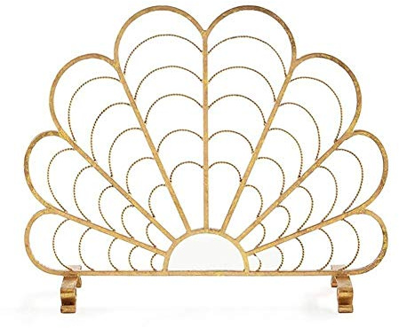 JUNNIU Funkenschutz für Kamine, einzelnes Panel, verzierter Kaminschutz aus Schmiedeeisen, kindersicherer, feuerfester Funkenschutz für offenes Feuer/Gasfeuer/Holzbrenner Decoration