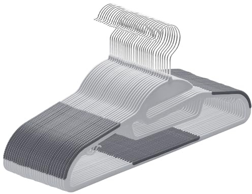ABHENG Kleiderbügel Kunststoff, 30er-Pack Rutschfester Bügel mit U-förmiger Öffnung, Nass und Trocken, Platzsparender Kleiderbügel mit Krawattenhalter und 360° drehbarer Haken, Grau + Silber, APY0430G