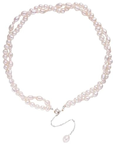 Jrysxc Echte Perlenkette für Frauen, echte Süßwasser-Zuchtperlen, Perlenkette für Hochzeit, Teeparty, Perlenketten für Hochzeit, Arbeitsreise, schönes Geschenk für Damen und Mädchen
