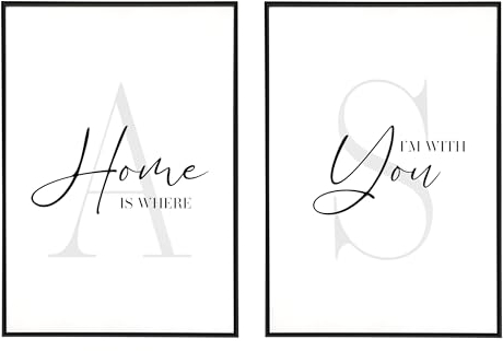HEI Print PERSONALISIERTES Poster Set für Schlafzimmer - Posterset Dekoration Wohnzimmer, ohne Rahmen, Bilder für zu Hause, Collage Deko für Paare… (Home is where (2er))