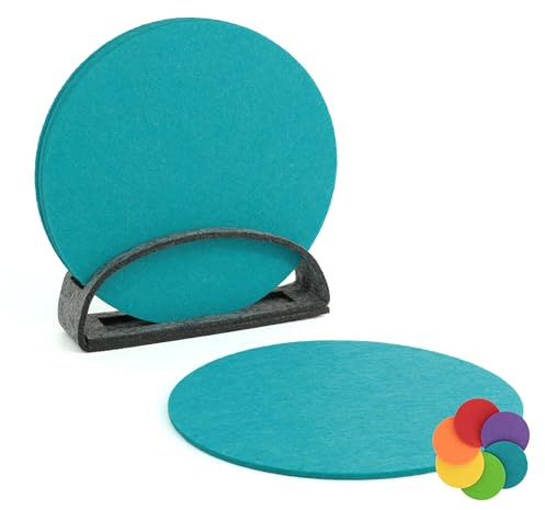 BIASTO Filz-Untersetzer Set, 6er, Made in Germany - Bunte Auswahl, 10 cm, mit Aufbewahrung (15cm, Petrol (030))