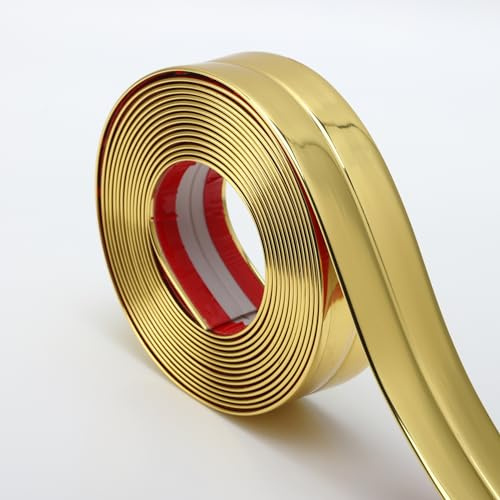 Hungbak Peel and Stick Multifunctional Molding, 3-in-1 Design - Wall Trim & Corner Guards & Caulk Strip Baseboard for Floor, Table and Door Frame (Shiny Gold, 5m x 4cm)