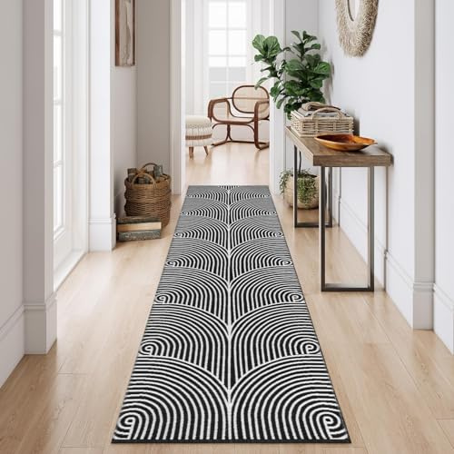 Tiffasea Long Hallway Runner Rug 2.6'x10' Washable Rugs Modern Reversible Black Kitchen Runner Cotton Hand-Woven Indoor Entryway Rug Carpet Runners for Bathroom Bedroom Laundry Room