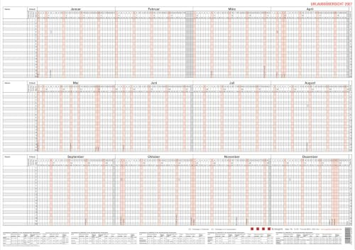 GÜSS 2027 Urlaubsübersicht im Querformat f. 20 Mitarb. | Urlaubsübersicht im Querformat A2 60x42cm mit Schulferienübersicht
