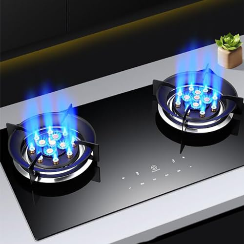 THEGA Fornello A Gas Tavolo - Portatile Fornello A Gas, Cucine A Gas con Accensione Elettronica A Impulsi Incasso 5.2KW, Fornello A Gas A Doppio Bruciatore con Controllo Touch con Funzione Timer(LPG)