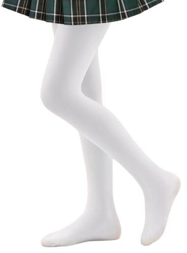 Smivibe Girls Tights Plain School Tights Kids Footed Ballet Dance Pantyhose Soft Microfiber White 4-6 Years