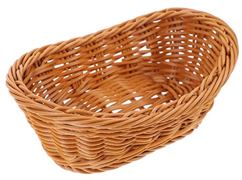 SHOWERORO Woven Fruit and Bread Basket 19x13x7.5cm Rattan Desktop Storage Container Home Kitchen Vegetable and Snack Organizer Decorative Serving Basket