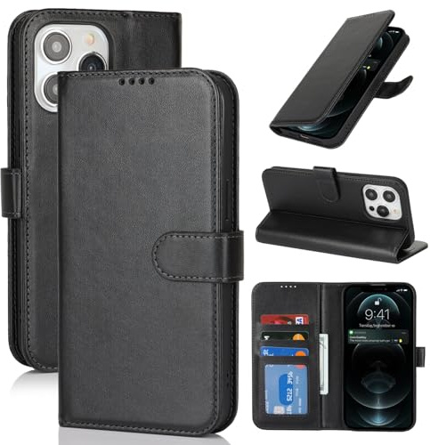 Zouzt Hülle für iPhone 13 Pro Max/12 Pro Max, PU Leder, Schwarz