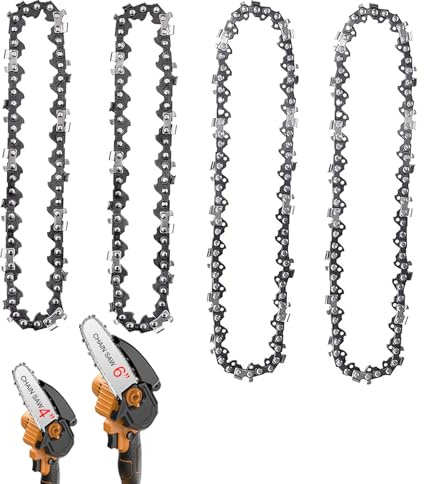 KASESSS 4 Stück Kettensäge Kette, 4 Zoll und 6 Zoll Mini Sägeketten, 1/4 LP 1,1MM - 28 Antriebsglieder und 37 Antriebsglieder Universal Sägekette für Gartenbaum Landwirtschaft Bäume Schneiden